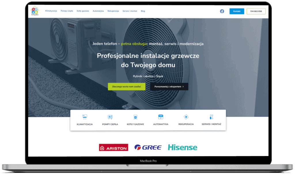 Strona inhydro.pl wyświetlona na laptopie