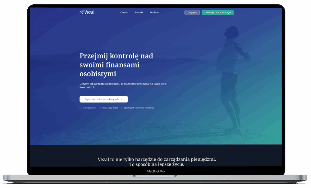 Strona platformy do edukacji finansowej Vezal